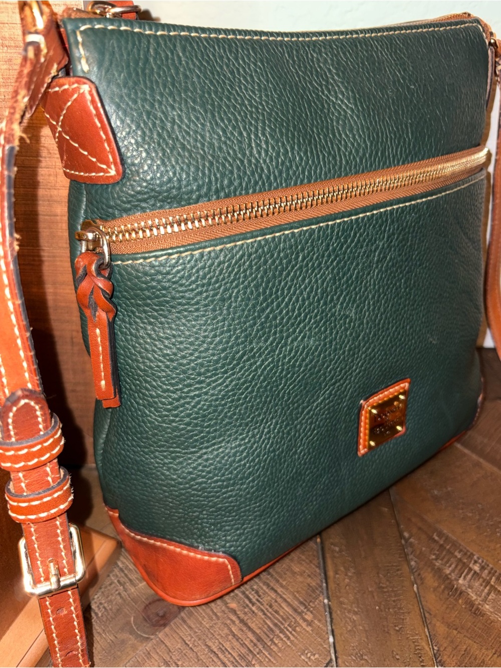Dooney & Bourke Pebble Grain Leather Crossbody | Forest Green & British Tan - Picture 2 of 8